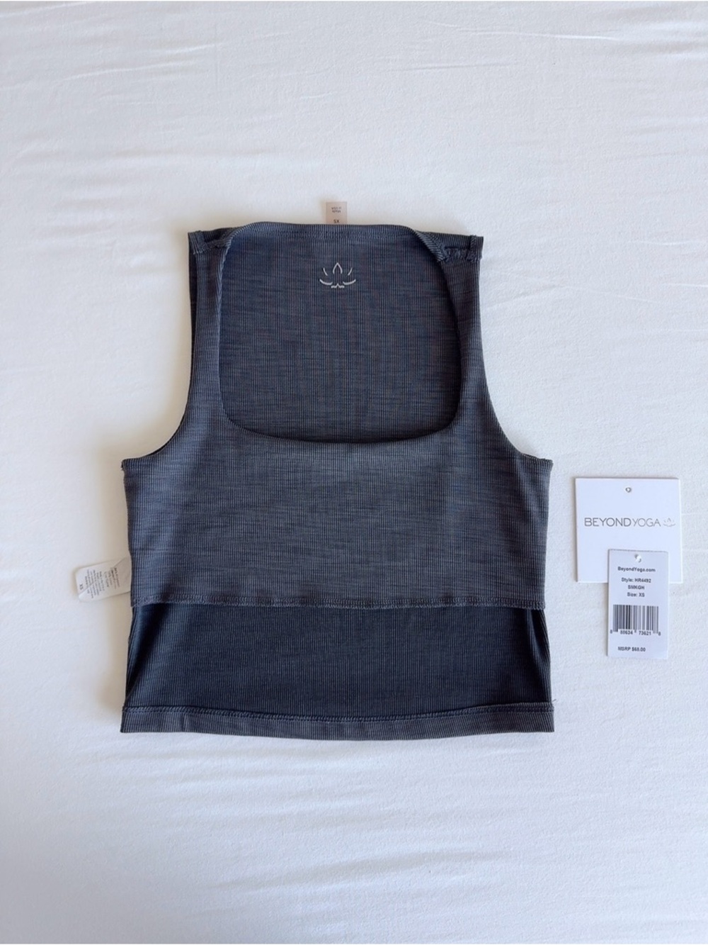 Beyond Yoga Heather Rib Square Neck Cropped Tank Smoke Grey XS - Picture 8 of 13